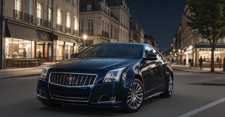 high-resolution 8k photograph of bright blue metallic 2014cts in downtown Paris at night, (studio lighting), (motion blur:1) <lora:2014cts2-000016:0.4>