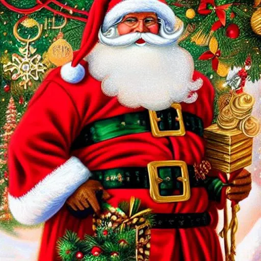 orna ultra detailed fantasy-art illustration of santa of italian decent, detailed face,trending on artstation, illustrated by Alex Horley, Sophie Anderson