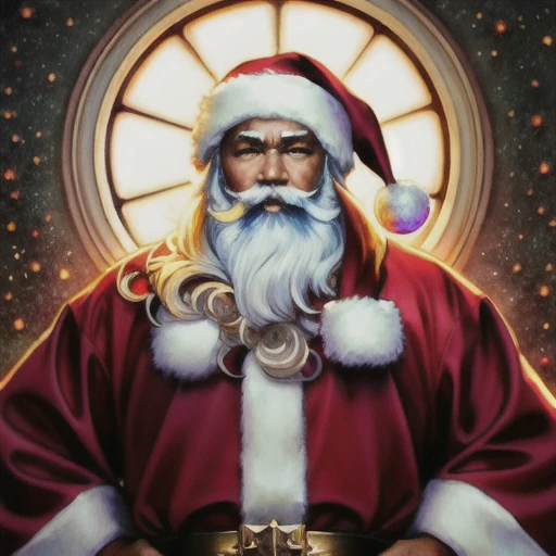 orna Perfectly-centered portrait-photograph of a real life godly santa with shining scales descending from heaven, stars, lifelike, super highly detailed, professional digital painting, artstation, concept art, Unreal Engine 5, Photorealism, HD quality, 8k resolution, cinema 4d, 3D, beautiful, cinematic, art by artgerm and greg rutkowski and alphonse mucha and loish and WLOP