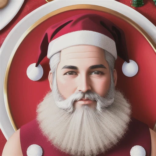 Perfectly-centered portrait-photograph of orna santa holding a plate of cookies, beautiful highly detailed beard