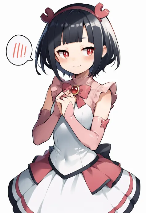 score_9, score_8_up, score_7_up, score_6_up, score_5_up, score_4_up, source_anime, <lora:Perfect Hands:1> Perfect Hands, <lora:PerfectEyesXL:1> perfecteyes ,
1girl, solo, <lora:Jitomi_Monoe_Pony:1> jitomi_monoe, red eyes, white pupils, bright pupils, black hair, two-tone hair, short hair, blunt bangs,
magical girl,embarrassed, hairband, spoken anger vein, frills, false smile, looking away, pink gloves, pink dress, white dress, skirt, bridal gauntlets, elbow gloves,