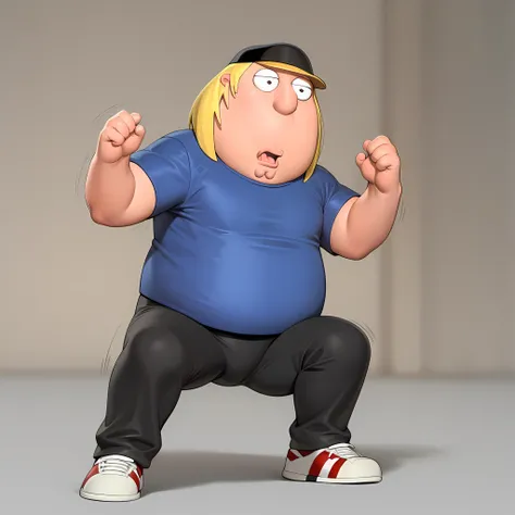 ((masterpiece, best quality)),(complex light), full body,1boy, solo, chris griffin, <lora:Chris_Griffin1-10:0.7>,fat man, blue shirt, baseball cap, black pants, fighting stance,