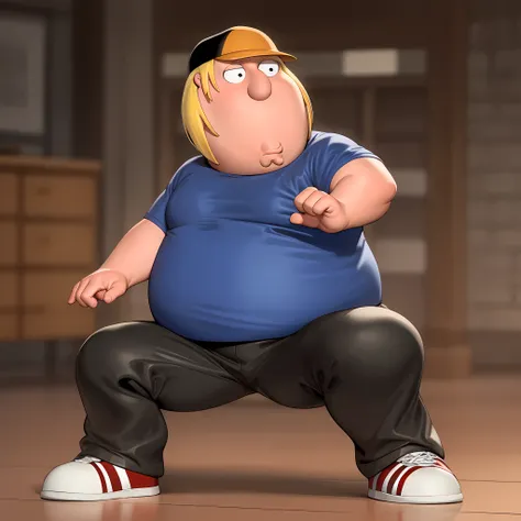 ((masterpiece, best quality)),(complex light), full body,1boy, solo, chris griffin, <lora:Chris_Griffin1-10:0.7>,fat man, blue shirt, baseball cap, fighting stance,