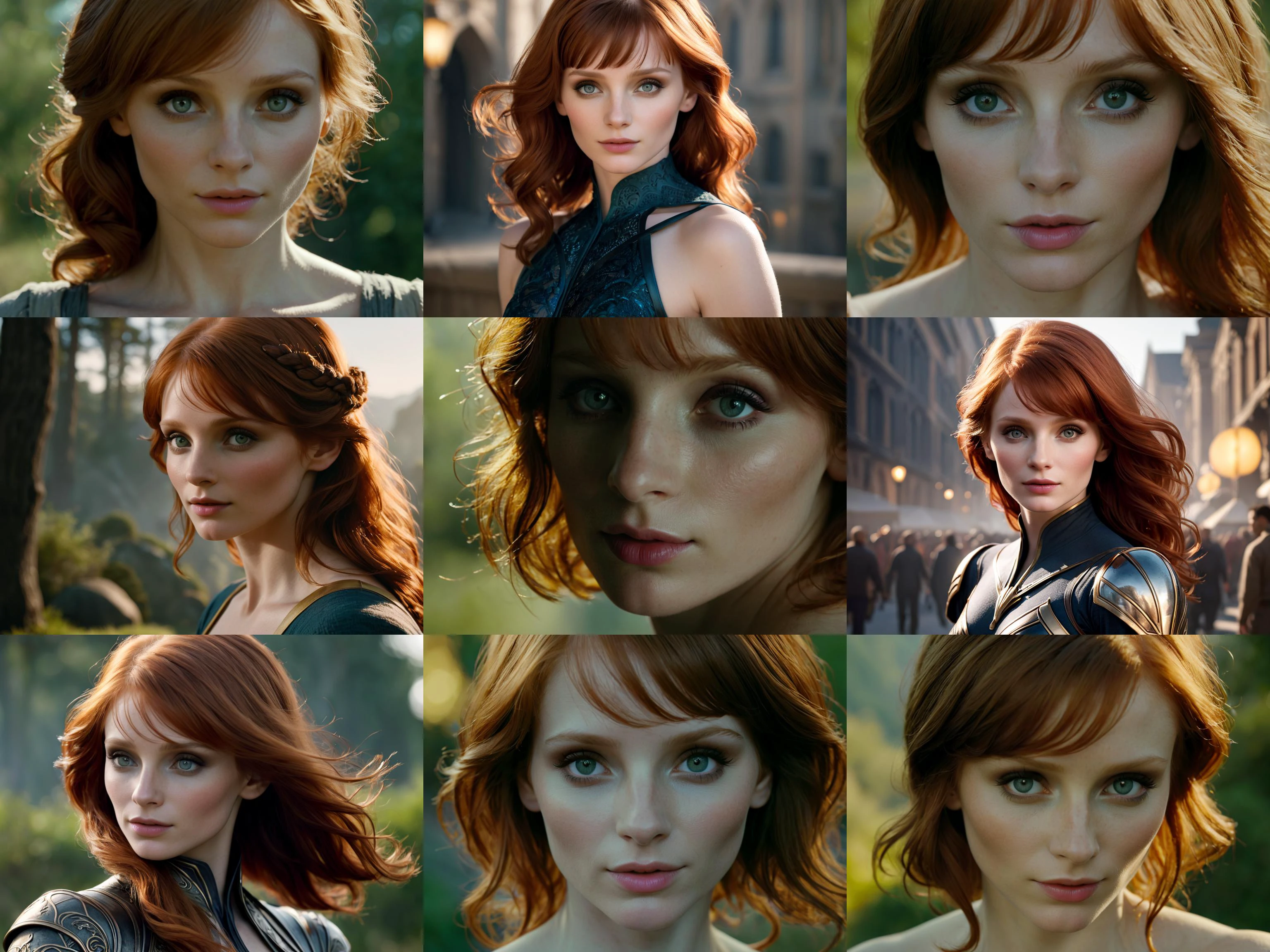 Bryce Dallas Howard, (exotic, alluring, sexy), (beautiful gorgeous face, shaped face), (detailed pupils:1), (crystal clear eyes:1.2), (dark eyeshadows:2), (black eyeliners:1), (blush cheeks:0.8), (lipstick:0.8, lipgloss:0.8), (full lips:1.2), (pouty lips:1.2), (freckled skin:1), (oily tan skin:1), smirk, smile, ((masterpiece)), (high quality), (Ultra-HD), (high-resolution), (4k, 8k, 16k), (epic), (insanely detailed:1), (hyper-realistic:1), (HDR, vivid colors, colorful), (vfx, bokeh), (volumetric lighting, global illumination, ray tracing:1), absurdres, RAW, award winning photography, professional film photography, film photography:1.2, photorealistic, depth of field, shallow focus, shallow focus, (cinematic lighting:1), (cinematic film photography:1.2)