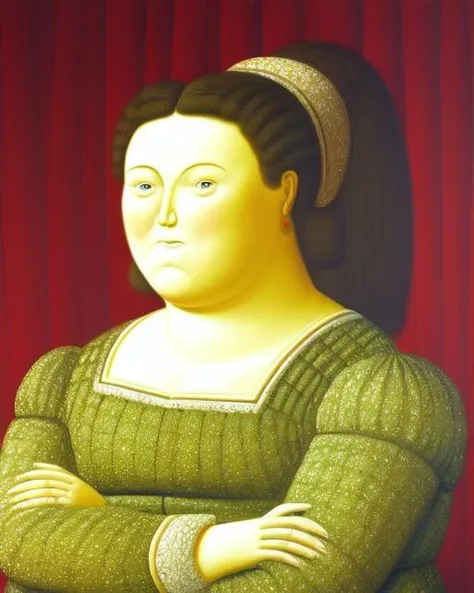 Botero, fat, beard, woman, lomg_sleeves, <lora:Botero_v1:0.7>, brown eyes