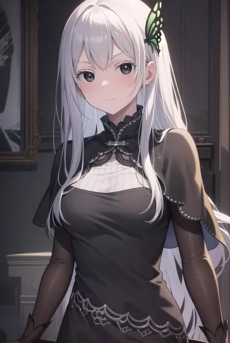 echidna, <lora:echidna-lora-nochekaiser:1>,
echidna, colored eyelashes, white hair, hair between eyes, long hair, straight hair, (black eyes:1.5),
BREAK black capelet, black dress, butterfly hair ornament, capelet, dress, hair ornament,
BREAK looking at viewer, full body,
BREAK indoors, classroom,
BREAK <lyco:GoodHands-beta2:1>, (masterpiece:1.2), best quality, high resolution, unity 8k wallpaper, (illustration:0.8), (beautiful detailed eyes:1.6), extremely detailed face, perfect lighting, extremely detailed CG, (perfect hands, perfect anatomy),