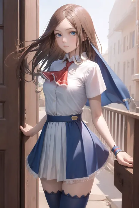(masterpiece, best quality:1.2), <lyco:castlevania_aulin-11:1.0>, cowboy shot, solo, 1girl, charlotte aulin, expressionless, closed mouth, looking at vewer, ascot, capelet, skirt, blue thighhighs