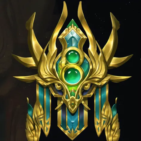 Badge, Beast Head, Glory, Victory, light particles, glowing, fantasy, golden wings, black background, <lora:Badge_M-000003:1>