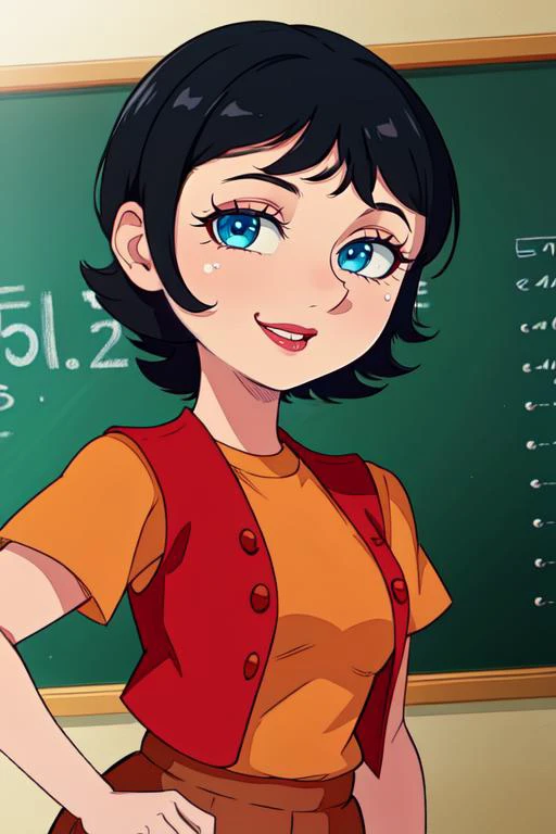 keane,short black hair,blue eyes,short hair,
orange shirt,red vest,brown pants, hips,
standing,smile,upper body,
classroom,chalkboard,window,
(insanely detailed, beautiful detailed face, beautiful detailed eyes, masterpiece, best quality), <lora:keane:0.8>