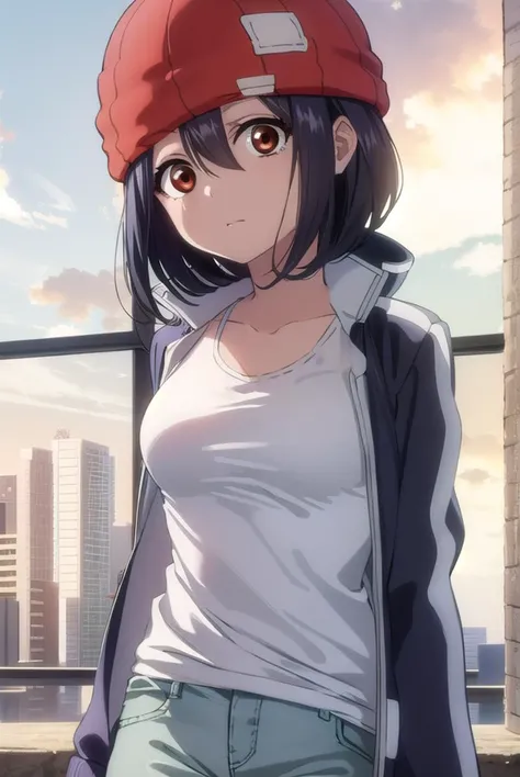 fuukoizumo, <lyco:fuukoizumo-lyco-nochekaiser:1>,
fuuko izumo, black hair, hair between eyes, (brown eyes:1.5), short hair,
BREAK shirt, white shirt, jacket, open jacket, pants, denim, beanie, (red beanie:1.2),
BREAK looking at viewer,
BREAK indoors, classroom, (cowboy shot:1.5),
BREAK <lyco:GoodHands-beta2:1>, (masterpiece:1.2), best quality, high resolution, unity 8k wallpaper, (illustration:0.8), (beautiful detailed eyes:1.6), extremely detailed face, perfect lighting, extremely detailed CG, (perfect hands, perfect anatomy),