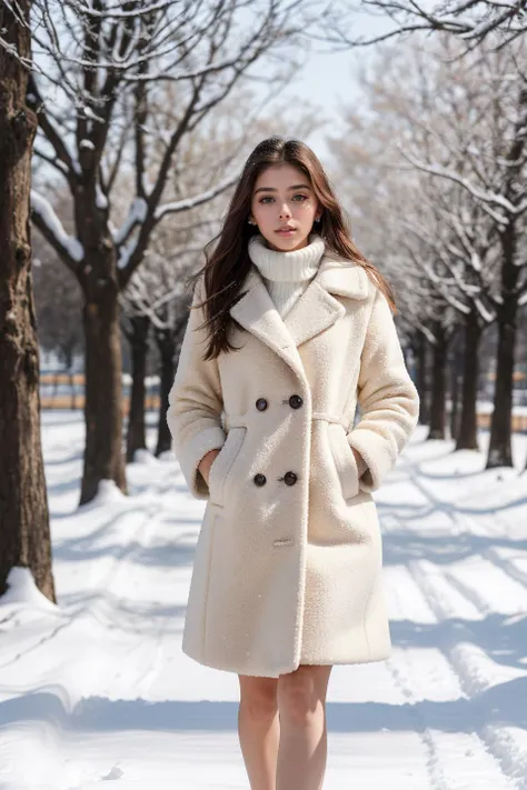 photo of cute sweet beautiful (S107_AlissaFoxy:0.99), (((walking in a park in winter))), (((snow))), modelshoot style, (extremely detailed CG unity 8k wallpaper), photo of the most beautiful artwork in the world, professional majestic (photography by Steve McCurry), 8k uhd, dslr, soft lighting, high quality, (film_grain:1.2), (bokeh, blurry foreground, blurry background), Fujifilm XT3 sharp focus, f 5.6, High Detail, Sharp focus, dramatic, (((winter_coat))), (looking at viewer:1.2), (detailed pupils:1.3), (natural light), (((medium-long shot:1.3)))