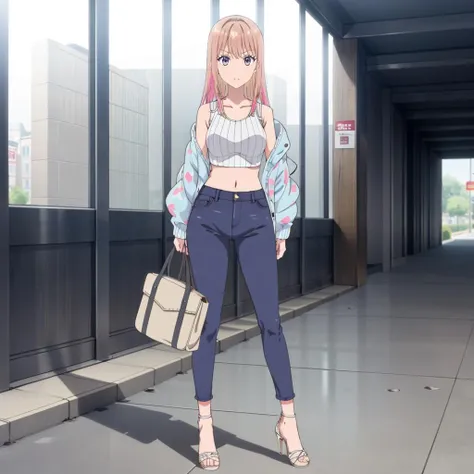 <lora:NikoruYamana001:0.7>,solo,
NikoruYamana,1girl,
jacket,tube_top,
midriff,
jeans,long legs,
high_heels,
bag,