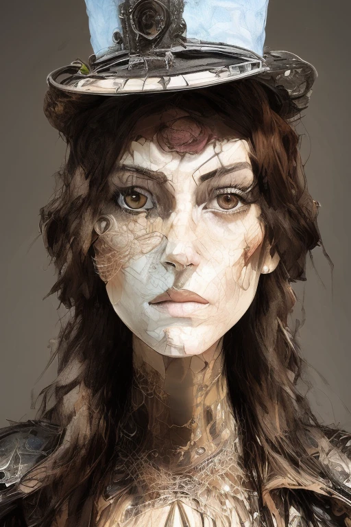 person in a top-hat and wearing glasses, wearing a trenchcoat, steampunk, horror, (jubbslineart_v2:1.1)