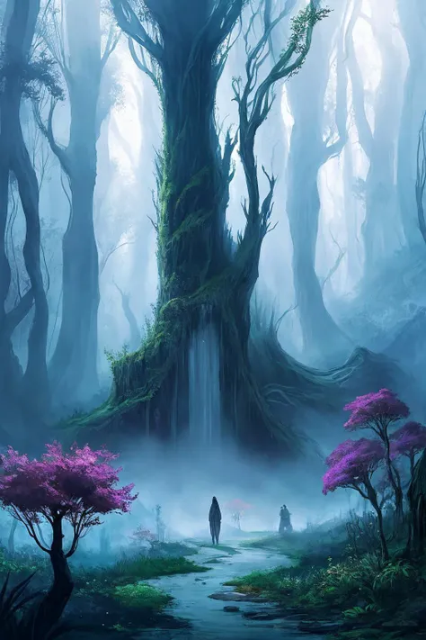 alien-themed narrow path to (ruined temple:1.1), dense forest, waterfall of energy, twisted trees, fractal vines, glowing flowers, overgrown, dark, low key, god rays, mystical, unbelievable, epic, (ori and the blind forest style:1.1), oil and watercolor painting, mystical dense fog, epic scene, haunting mist, dark fantasy art. extraterrestrial, cosmic, otherworldly, mysterious, sci-fi, highly detailed, narrow path to (ruined temple:1.1), dense forest, waterfall of energy, twisted trees, fractal vines, glowing flowers, overgrown, dark, low key, god rays, mystical, unbelievable, epic, (ori and the blind forest style:1.1), oil and watercolor painting, mystical dense fog, epic scene, haunting mist, dark fantasy art, cinematic, striking, extremely beautiful, very inspirational, detailed, stunning, surreal, lucid color, perfect composition, intricate, elegant, innocent, symmetry, light, highly coherent, complex, magical atmosphere, great, hopeful, positive, unique, joyful, thought, pristine, cute, inspiring, pretty, artistic, enhanced, vibrant, deep colors, precious.