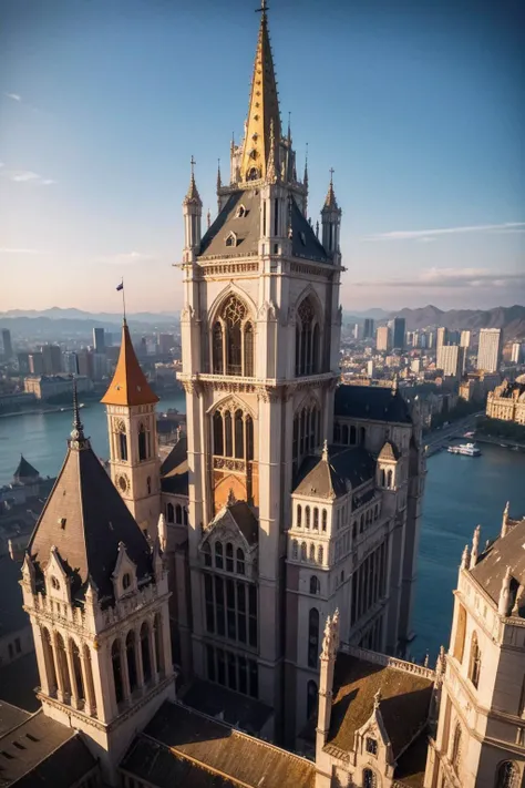 (masterpiece, best quality, ultra-detailed:1.2), building, flying in the sky, fantasy, high detailed, 8k,