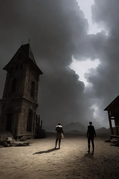 dramatic shot depicting all of this and nothing, dramatic lighting, moment of high drama, thematic setting,