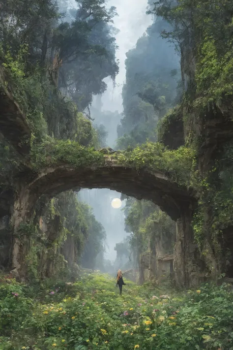 Concept Art,(masterpiece:0.3) high detailed,bright natural lighting,shadows,high contrast,a tropical Forest in alien planet,two big moons in sky,Old civilization ruins,seeing (mythical alien like not on earth plantations Neon lights on Flower kind plants) Trees plants and flowers from the ground,view from below,atmospheric dreamscape painting,dream scenery art,highly detailed visionary art,cgi style,vibrant oil painting,splash art,Cozy mystery,masterpiece 8k wallpapper,neoplasticism,Unreal Engine,dramatic lightingvines,overgrown,ink stains,ink splatters,ink runs,ink spots,faded ink,ral-dissolve,linquivera,liiv1,on parchment,