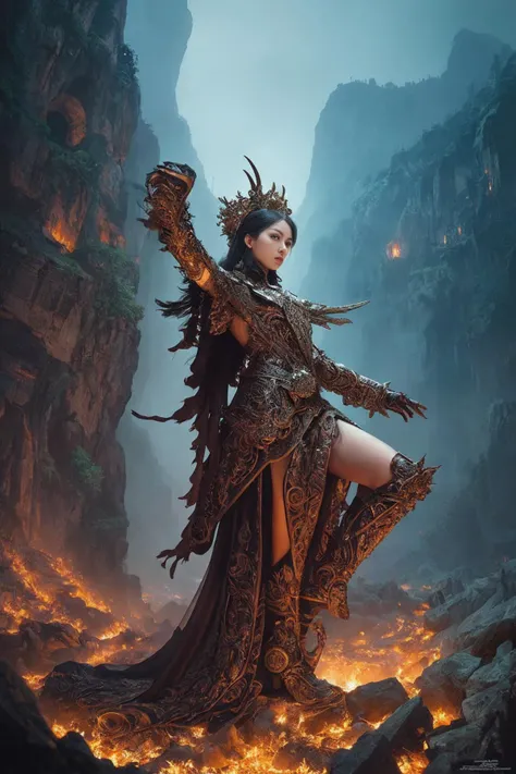 by Antonio J. Manzanedo and Kuang Hong, (delicate, masterful, beautiful:1.4), poster art, bold lines, hyper detailed, expressive, award winning, (scenery:1.4), (intricate details, masterpiece, best quality:1.4),
looking at viewer, dynamic pose, wide angle view,