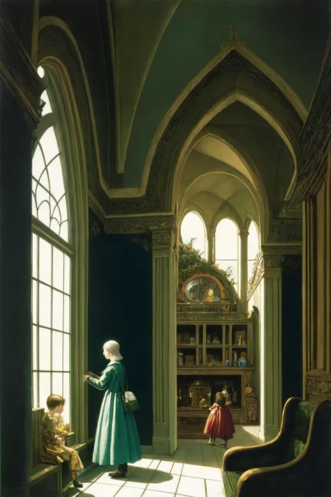 full frame shot, a fussy house with windows and stuff on it's side and people inside, Daniel Merriam, fairy tale illustration, a storybook illustration, art, magical deep shadows, ultra-realism,