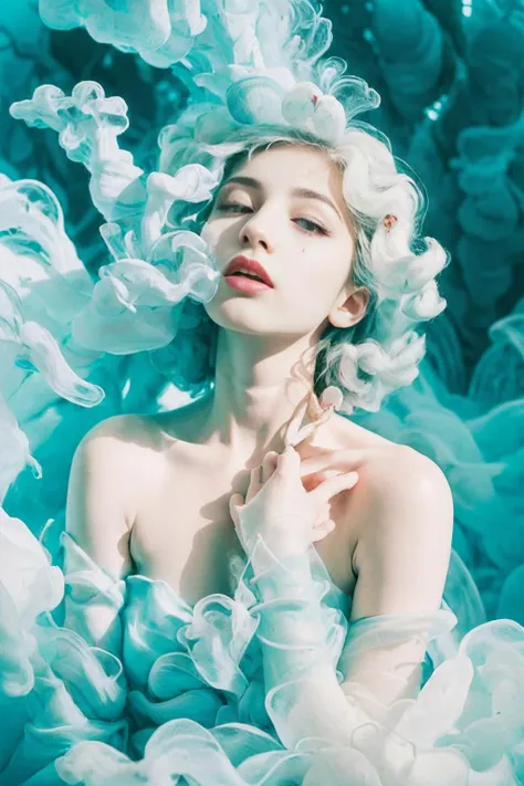 (masterpiece, top quality, best quality, official art, beautiful and aesthetic:1.2), photorealistic, ultra highres, UHD, NSFW,
(1girl:1.2), stars in the eyes, smoke surrounds the girl, white clothes, (full_shot:1.2), (light green theme:1.2), (pure girl:1.1), curly hair, short hair, (enchanted forest background:1.2),(full_shot:1.1), depth of field, adhesion, <lora:smoke_20231011231151-000007:0.8>, smoke,