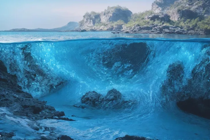 (masterpiece, top quality, best quality, official art, beautiful and aesthetic:1.2), ultra highres, UHD,
when the sea water hits the rocks boat or any object, it stirs up waves and emits blue light, glowing ripples, (glowing blue fluorescent water:1.7), <lora:add_detail:1>, shore, rocks, ((dark night, dark sky, night, completely no light)),