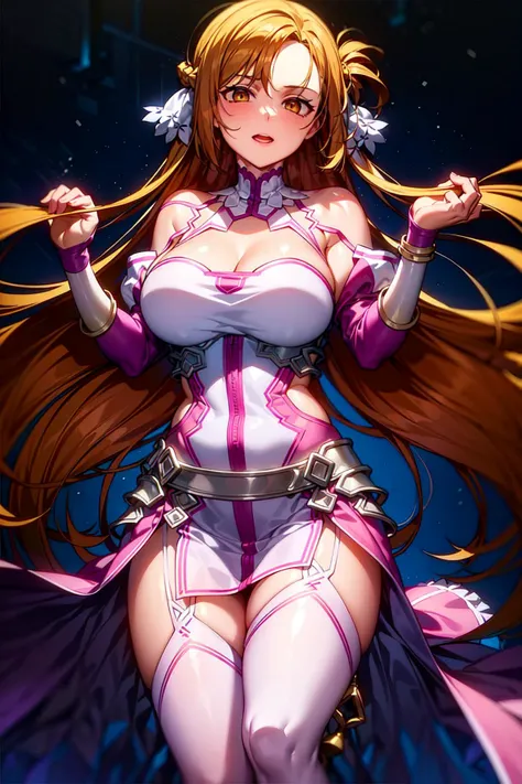 perfectanatomy,ultra detailed,(1 girl), Stacia, long hair, ((a dress with white stockings on garters)), beatiful background, (levitating), breasts, curvy body, <lora:StaciaUnderworld_LoRA300:1.9>