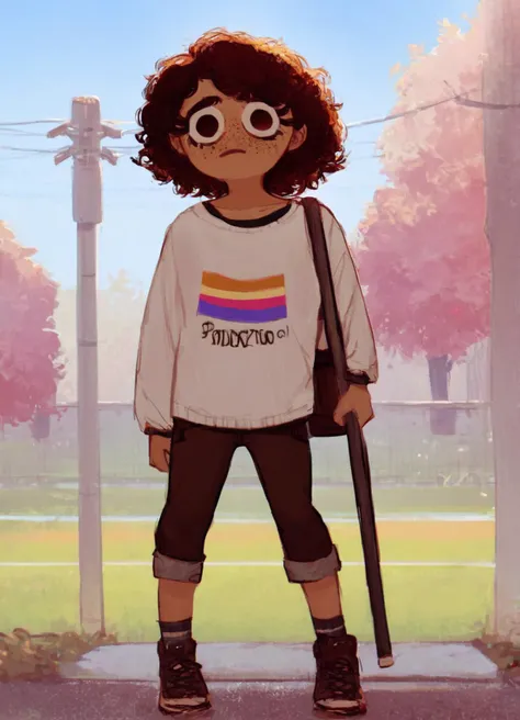 score_9, score_8_up, score_7_up, score_6_up, score_5_up, score_4_up, BREAK <lora:FIPIndustries_Style:1> mandy, noseless, freckles, after kiss, long eyelashes, looking at viewer, full body, transgender flag, lgbt pride, rating_safe, source_cartoon
