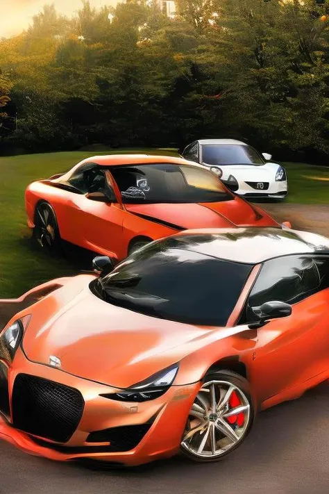 <lora:BigSleepAI_Custom:1> bigsleepai, luxury car parked in central park at sunset, abstract