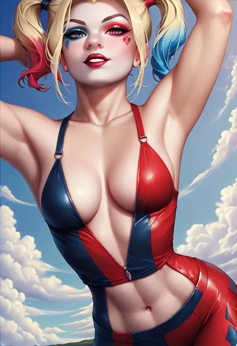 Obra-prima estilo HARLEY QUINN Melhor qualidade), realista, cara bonito, (imagem real, detalhes intrincados, profundidade de campo), (1 garota, sozinho), compor, separated lips, altamente detalhado, rosto perfeito, voluptuoso, naked athletic body, muscula, , seios enormes, bunda grande, curved , BIG BREASTS
(Seios enormes:1.4),olhos e rosto ultra detalhados, garota sexy