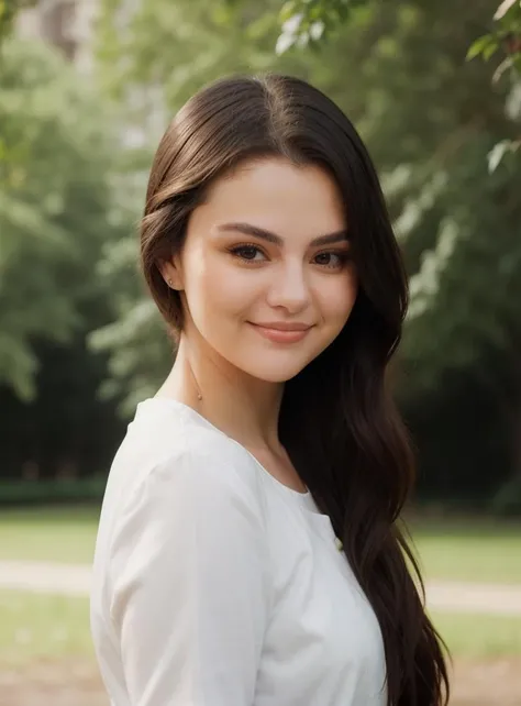 upper body, young adult woman happy, <lora:epiCRealismHelper:1> outside, beautiful woman<lora:S3l3n4G0m3z4-RealPersonTraining_4L-byShurik:1.2>