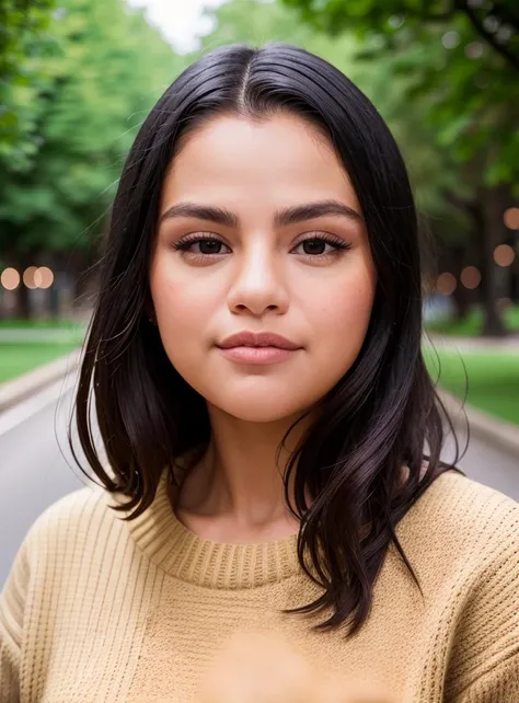 upper body, young adult woman outside, beautiful woman<lora:S3l3n4G0m3z4-RealPersonTraining_4L-byShurik:1.2> Hispanic, brown eyes,
wearing (sweater), portrait, beautiful face, pretty eyes, outside, portrait, park, trees, teeth, eyes open, ward winning photo, best quality, upper body, windblown black hair, by lee jeffries nikon d850 film stock photograph 4 kodak 400 camera f1.6 lens rich colors hyper realistic lifelike texture natural lighting unreal engine trending on artstation cinestill 800, (100mm lens) <lora:epiCRealismHelper:1>