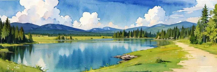 ((masterpiece, official art, watercolor sketch)), Ural taiga landscape