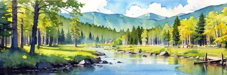 ((masterpiece, official art, watercolor sketch)), Ural taiga landscape