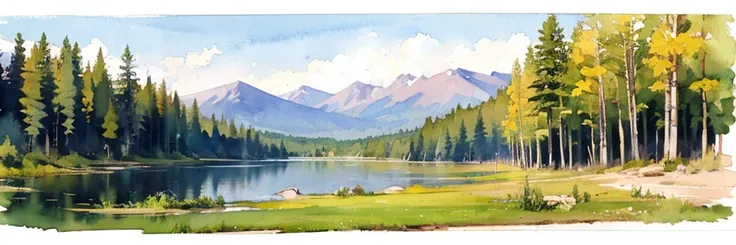 ((masterpiece, official art, watercolor sketch)), Ural taiga landscape