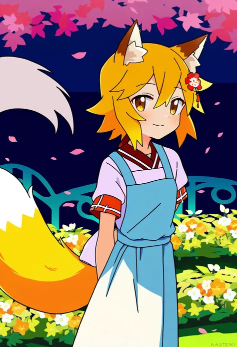 score_9, best quality, masterpiece, uncensored, anime, (by akai sashimi:0.9)
BREAK
1girl, maid, senko \(sewayaki kitsune no senko-san\), fox ears, fox tail, garden, outdoors, smile, arms behind back