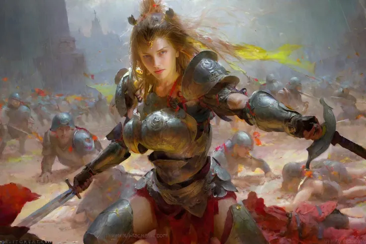 kerokeyart,
On a rainy night, a female warrior wearing gorgeous armor and holding a sword was kneeling on the battlefield, surrounded by dead soldiers and weapons.
Best quality and rich in detail <lora:kerokeyart :1>