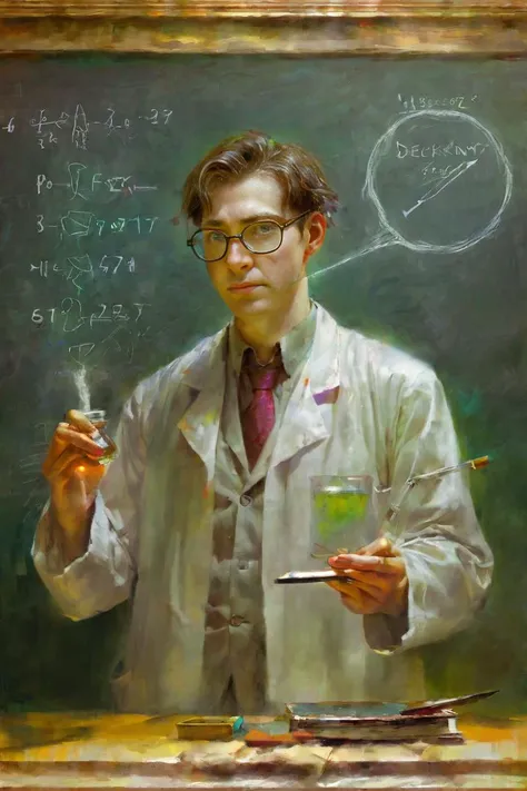 kerokeyart,
The solemn scientist stood in front of the blackboard and deduced the formula.
Best quality and rich in detail <lora:kerokeyart :1>