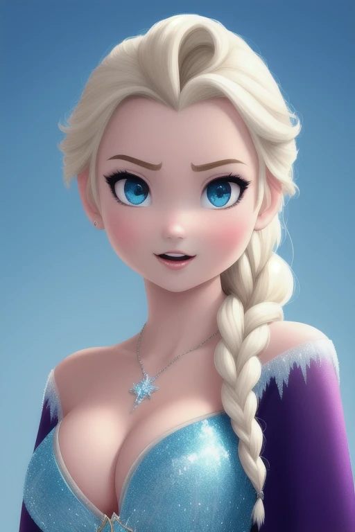 Elza Frozen, (disney artwork), upper body, super detailed face, beautiful , looking at viewer, open_mouth, porn, nsfw, small boobs, small tits, detailed eyes, 4k, high quality