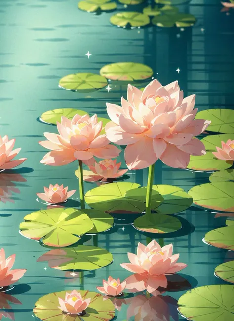 no humans, water, flowers, lotus, outdoors, stars (symbols), pink flowers, lakeï¼waterï¼(illustration:1.0), masterpiece, best quality <lora:floweras_20231016212448:0.74>