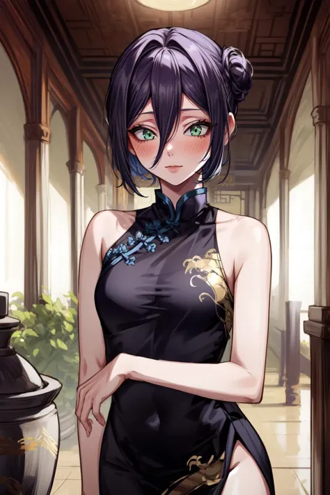 (masterpiece, best quality), intricate details,
1girl, <lora:Reze:0.8> Reze,green eyes, choker, hair between eyes, multicolor hair, purple hair, black hair, hair bun, short hair,
<lora:more_details:0.4> <lora:add_detail:0.4> <lora:KisakiChinaDress:0.8> china dress, jade palace, chinese theme, pillars, brazier, indoors,