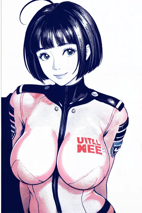 <lora:haradamakoto-nvwls-v1:1> <lora:ballpointpen:1> haradamakoto, pink bodysuit, breasts,large breasts, cleavage, navel,
(best quality, masterpiece, RAW photo,ultra-detailed:1.2), <lyco:GoodHands-beta2:1.0>,1girl,solo,looking at viewer,smile