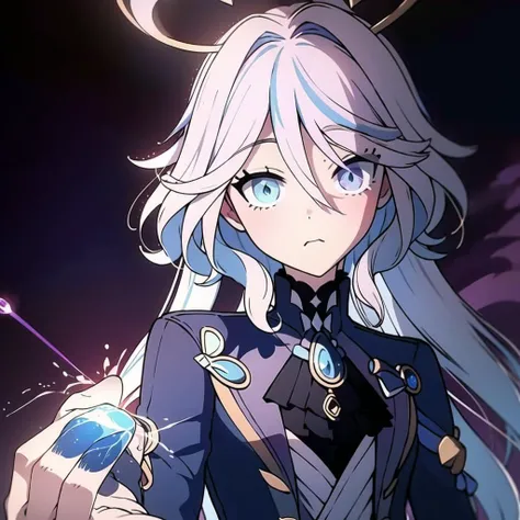 masterpiece, best quality,  <lora:furina-focalors-v2d1x:1> Furina,  Heterochromia, <lora:HollowPurpleMemeV2:1>, IncrsPurple, glowing, purple background, upper body