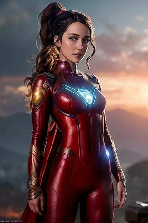 photo of beautiful (emmafuhrmann:0.99), a woman, (superhero outfit):1.2), at night, battlefield, mayhem, explosions, tracer fire, blood, scars, smiling, standing, (ponytail), natural light, (masterpiece:1.2) (photorealistic:1.2) (best quality) (detailed skin, detailed face, detailed eyes):1.2) (intricate details) (8k) (HDR) (cinematic lighting) (sharp focus)