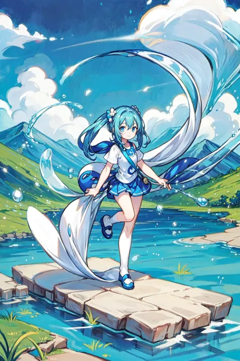solo, <lora:Poliwag_Pokemon_Anime:0.8>, Poliwag_Pokemon, outdoors, pond, reeds, mountain, <lora:add_detail:0.7>, <lora:tachi-e:1>, white background, full body,