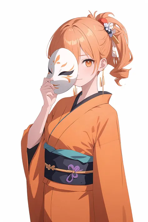 (best quality, masterpiece, highres),1girl,solo,hair rings,short_kimono,orange clothes,
dynamic_angle,simple background,
<lora:holding mask_v2:1>,mask on hand,covering face,