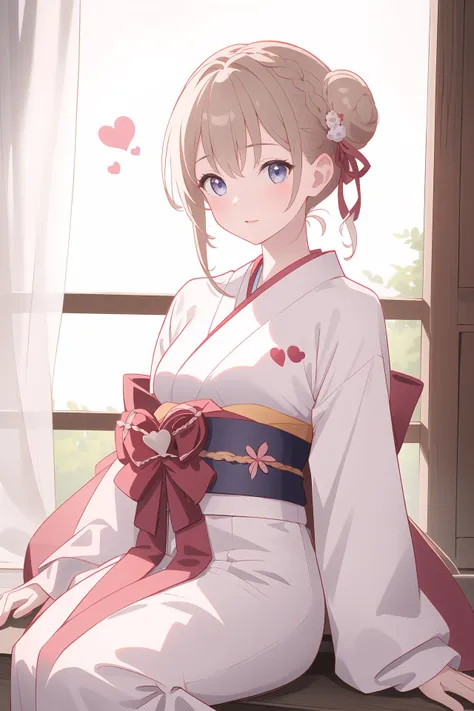 (best quality, masterpiece, highres),1girl,solo,braided bun,furisode,heart,