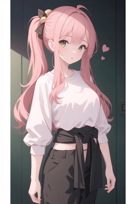 (best quality, masterpiece, highres),1girl,solo,beehive hairdo,clothes_around_waist,heart,