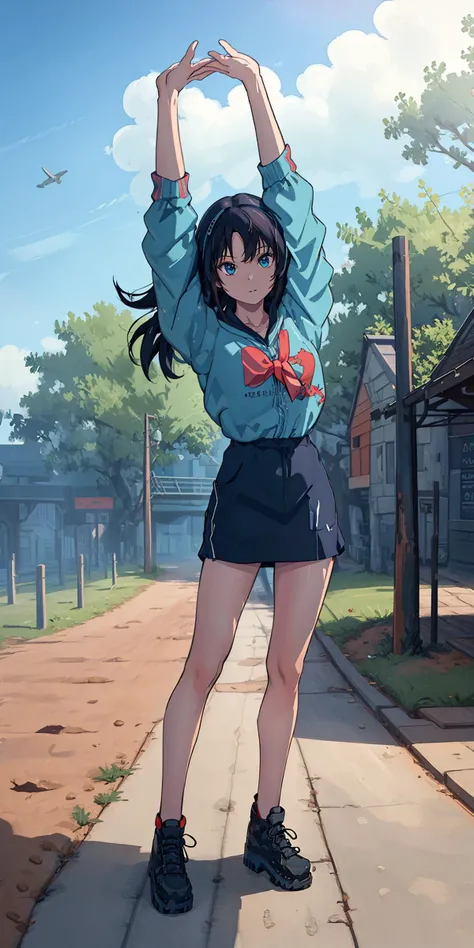 a woman in a sports outfit standing in front of a building, anime moe artstyle, official anime artwork, female anime character, anime best girl, shizuka mikazuki, anime visual of a young woman, anime visual of a cute girl, official art, female protagonist