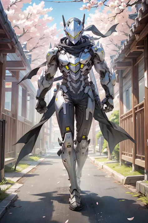 male focus,genji,<lora:genji:1>,panorama,full_shot,ninjamecha,full armor,cherry blossoms,blue sky,east asian architecture,ink wash painting,helmet,full body,heavy armor,power armor,, masterpiece,best quality,highres,ultra high res,(abstract art:1.2),2d,(highlydetailed),(colorful),(intenseexpression),(fashionable),