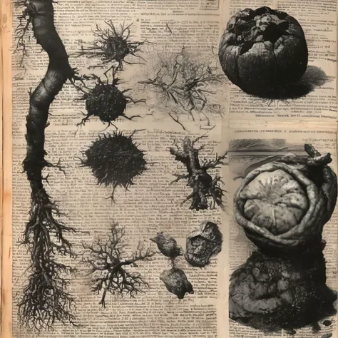 old book page with a drawing, bibilographic reference, black latex ooze, multiple stages of lifespan, inflitration unit, entrancing host, budding from the host, <lora:Xenomorph_book_sdxl:1.00>